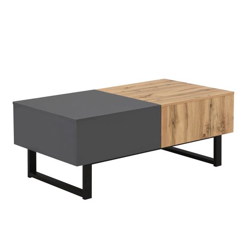 Table Basse Moderne De 155 Cm Avec Rangement, Support En Métal, Noir