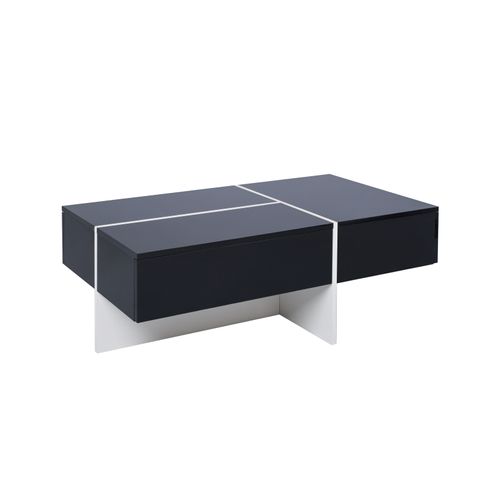 Table Basse Haute Brillance Avec Structure En Imitation Marbre Noir, Pieds Blanc Et Éclairage LED