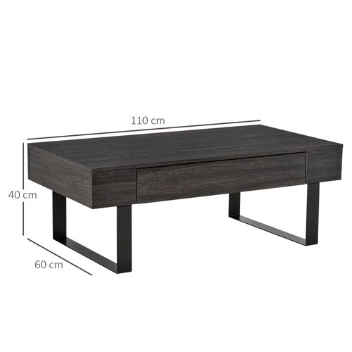 Table Basse Avec Tiroirs Et Étagères, Structure En Acier Robuste, Noir