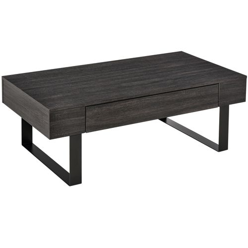 Table Basse Avec Tiroirs Et Étagères, Structure En Acier Robuste, Noir