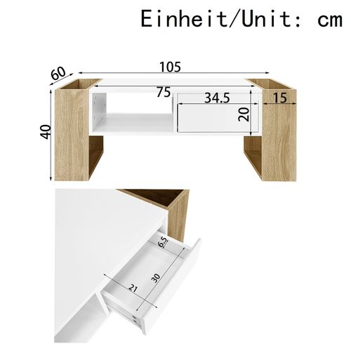 Table Basse Avec Tiroirs Sans Poignées, Blanc
