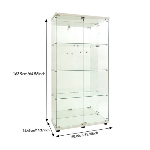 Vitrine En Verre Avec LED,2 Portes Et 4 Compartiments,80×36×164cm,meuble De Collection Verrouillable
