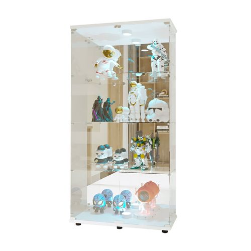 Vitrine En Verre Avec LED,2 Portes Et 4 Compartiments,80×36×164cm,meuble De Collection Verrouillable