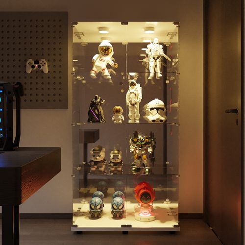 Vitrine En Verre Avec LED,2 Portes Et 4 Compartiments,80×36×164cm,meuble De Collection Verrouillable