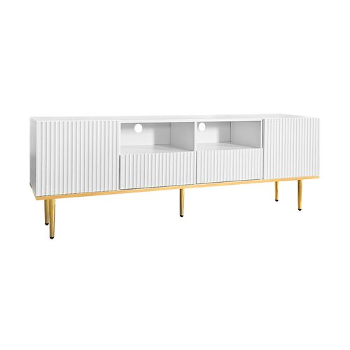 Meuble TV Moderne De 165 Cm, Meuble TV Avec Pieds Et Bords Dorés, Excellente Qualité, Blanc
