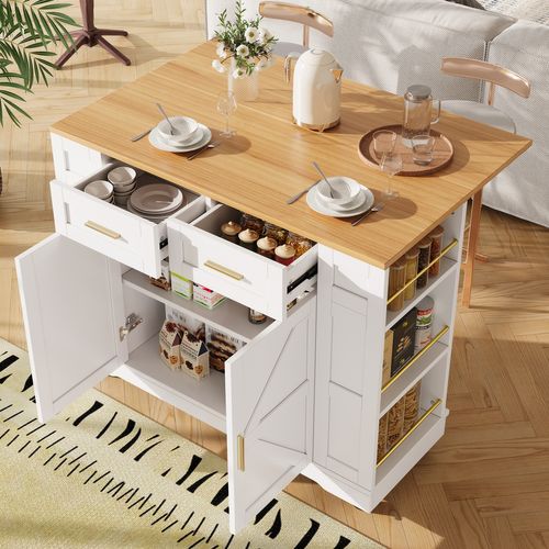 Meuble De Cuisine Moderne Avec Espace De Rangement Et Fonction Télescopique, Blanc