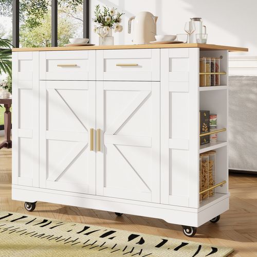 Meuble De Cuisine Moderne Avec Espace De Rangement Et Fonction Télescopique, Blanc
