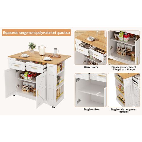 Meuble De Cuisine Moderne Avec Espace De Rangement Et Fonction Télescopique, Blanc