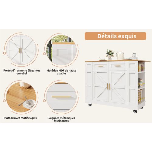 Meuble De Cuisine Moderne Avec Espace De Rangement Et Fonction Télescopique, Blanc