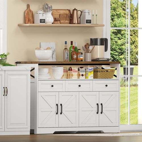 Buffet De 140 Cm Avec Rangement, Console Moderne Avec Portes Et Étagères Pour Cuisine, Salon, Blanc