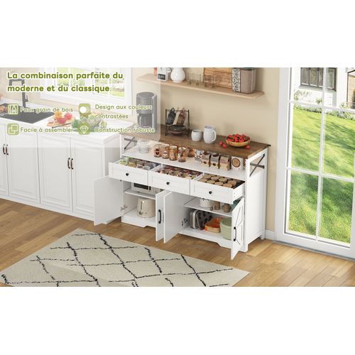 Buffet De 140 Cm Avec Rangement, Console Moderne Avec Portes Et Étagères Pour Cuisine, Salon, Blanc