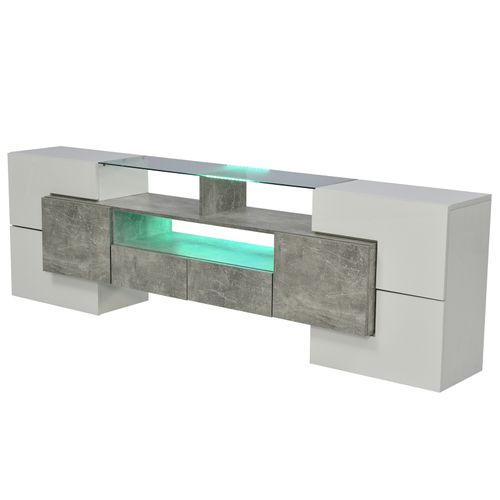 Meuble TV Élégant 200 Cm, Éclairage LED, Meuble De Salon, Design Moderne, Blanc + Gris