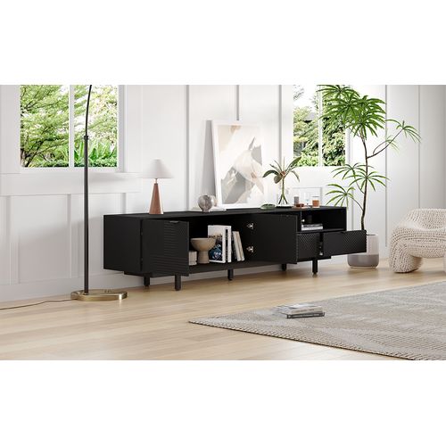 Meuble TV - Lignes Géométriques Noires - Moderne Et Simple - Avec Espace De Rangement 200x40x51cm