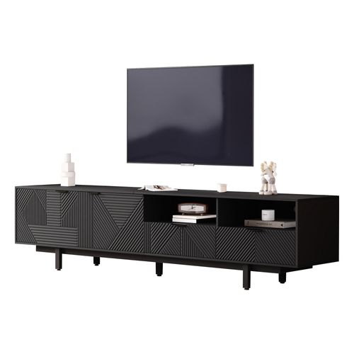 Meuble TV - Lignes Géométriques Noires - Moderne Et Simple - Avec Espace De Rangement 200x40x51cm