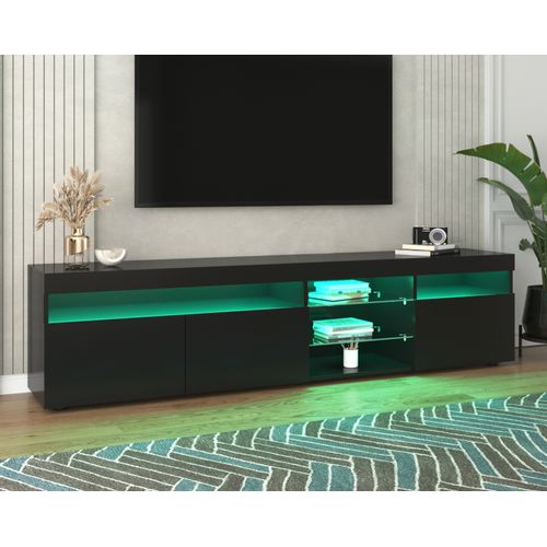 Meuble TV Moderne Noir 180 Cm, Robuste Et Fiable, Éclairage LED Variable, Adapté Au Salon