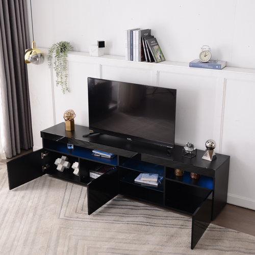 Meuble TV Moderne Noir 180 Cm, Robuste Et Fiable, Éclairage LED Variable, Adapté Au Salon