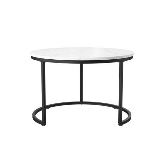 Lot De 2 Tables Basses Gigognes, Aspect Marbre, Rangement, Pieds En Métal,noir+blanc