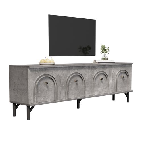 Meuble TV Moderne 4 Portes - Gris, 160 Cm - Design Élégant, Charnières à Serrage Souple