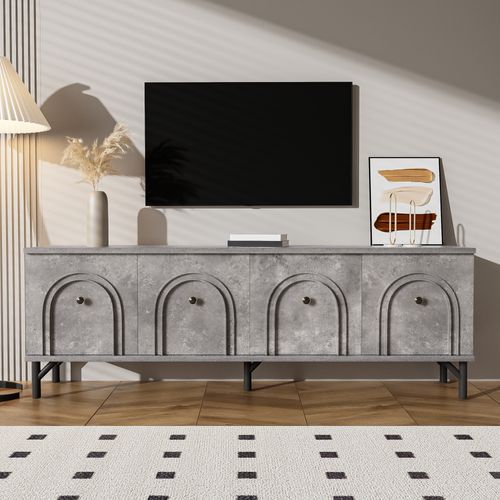 Meuble TV Moderne 4 Portes - Gris, 160 Cm - Design Élégant, Charnières à Serrage Souple