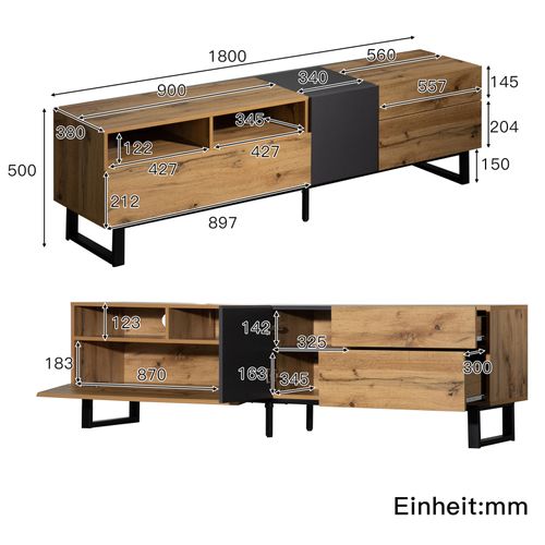 Meuble TV 180 X 50 X 38 Cm - Avec 2 Compartiments De Rangement - Bois