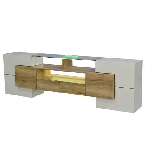 Meuble TV 200 Cm - Élégant Meuble TV Bas - Brillant Avec Éclairage LED - Design Moderne - Blanc