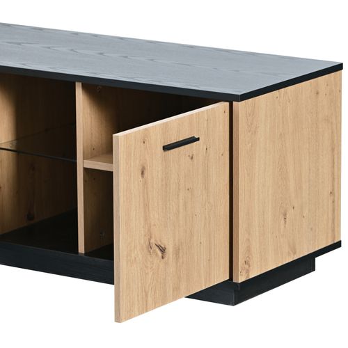 Meuble TV LED Avec 3 Portes, 2 Compartiments Ouverts Et 1 Tiroir Pour Salon, Chambre