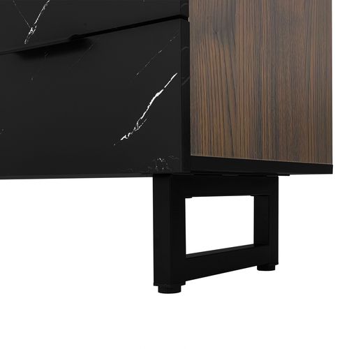 Meuble TV Aspect Marbre Avec Éclairage LED Réglable, Bois Et Noir