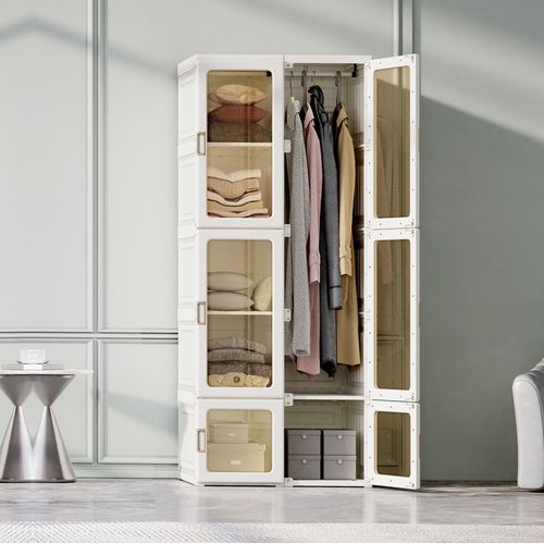 Armoire Portable, 69 X 50 X 170 Cm, Pliable, Avec Tringle à Vêtements Et Portes Magnétiques, Blanche