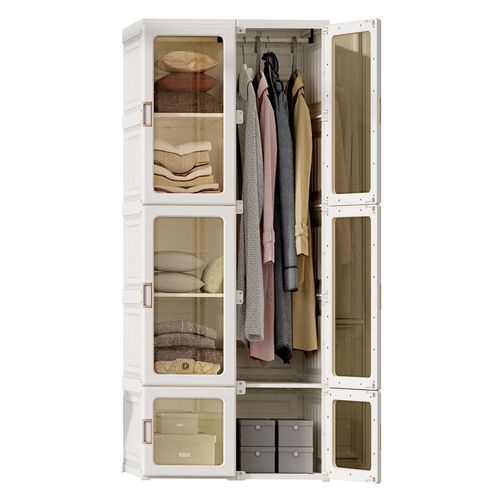 Armoire Portable, 69 X 50 X 170 Cm, Pliable, Avec Tringle à Vêtements Et Portes Magnétiques, Blanche
