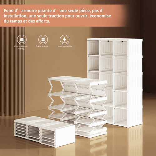 Armoire Portable, 69 X 50 X 170 Cm, Pliable, Avec Tringle à Vêtements Et Portes Magnétiques, Blanche