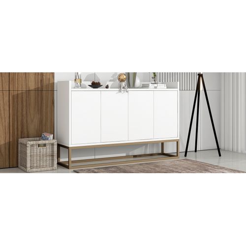 Buffet Contemporain Avec 4 Portes Sans Poignées, Blanc