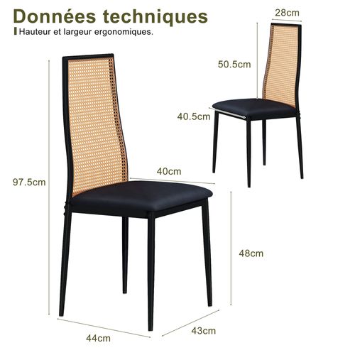Chaise De Salle à Manger En Rotin,Rembourrée Sans Accoudoirs,Style Contemporain,Pieds En Métal,Noir