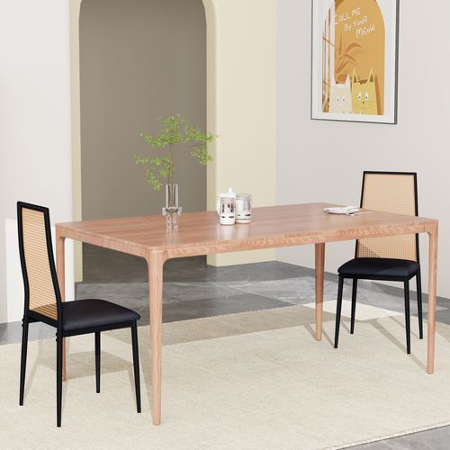 Chaise De Salle à Manger En Rotin,Rembourrée Sans Accoudoirs,Style Contemporain,Pieds En Métal,Noir