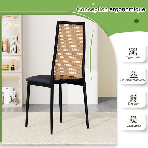 Chaise De Salle à Manger En Rotin,Rembourrée Sans Accoudoirs,Style Contemporain,Pieds En Métal,Noir