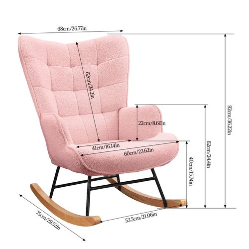 Fauteuil à Bascule, Relax, Avec Assise Rembourrée, 92 X 68 X 75 Cm, En Polaire Peluche, Rose
