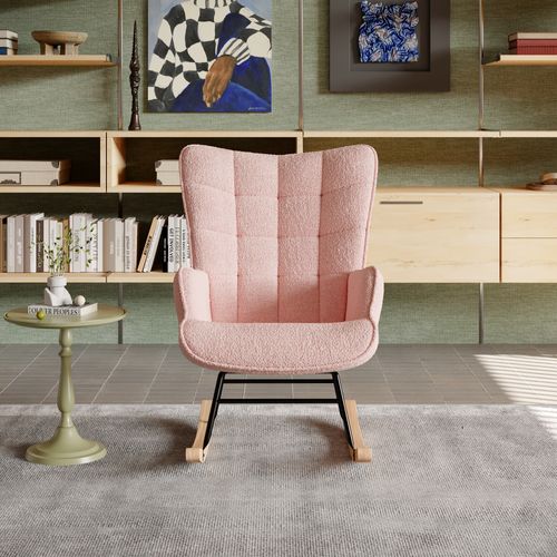 Fauteuil à Bascule, Relax, Avec Assise Rembourrée, 92 X 68 X 75 Cm, En Polaire Peluche, Rose