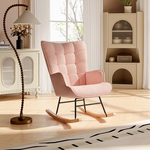 Fauteuil à Bascule, Relax, Avec Assise Rembourrée, 92 X 68 X 75 Cm, En Polaire Peluche, Rose