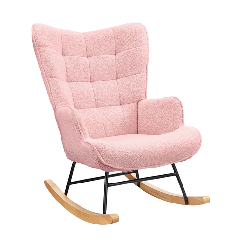 Fauteuil à Bascule, Relax, Avec Assise Rembourrée, 92 X 68 X 75 Cm, En Polaire Peluche, Rose