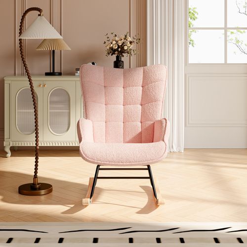 Fauteuil à Bascule, Relax, Avec Assise Rembourrée, 92 X 68 X 75 Cm, En Polaire Peluche, Rose