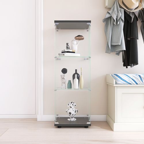 Vitrine En Verre, Porte Simple à Trois Niveaux, Sans LED, Verre Trempé, Noir