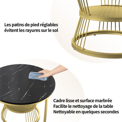 Lot De 2 Tables Basses Gigognes, Aspect Marbre, Rangement, Pieds En Métal,noir