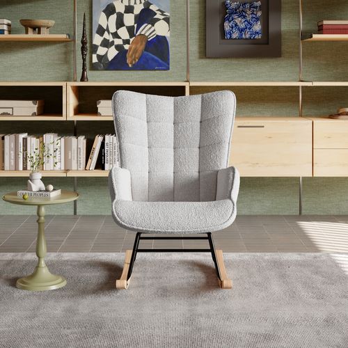 Fauteuil à Bascule Rembourré Avec Accoudoirs, Adapté Au Salon Et à La Chambre, Gris Clair