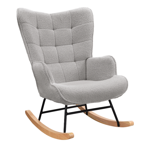 Fauteuil à Bascule Rembourré Avec Accoudoirs, Adapté Au Salon Et à La Chambre, Gris Clair
