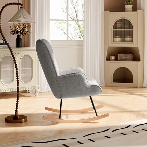 Fauteuil à Bascule Rembourré Avec Accoudoirs, Adapté Au Salon Et à La Chambre, Gris Clair
