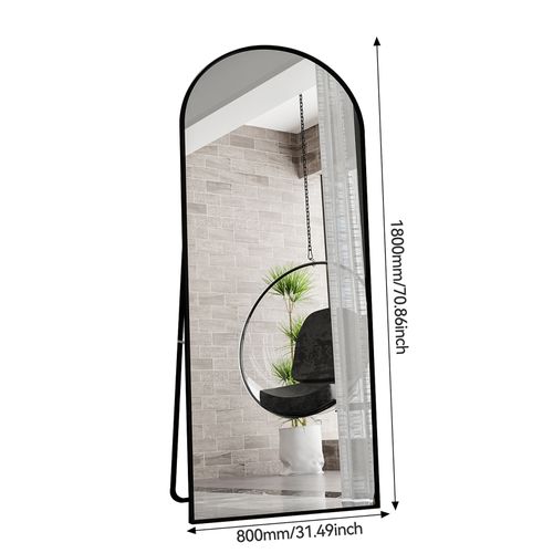 Grand Miroir Pleine Longueur 180x80cm, Peut Être Suspendu Ou Placé Indépendamment, Noir