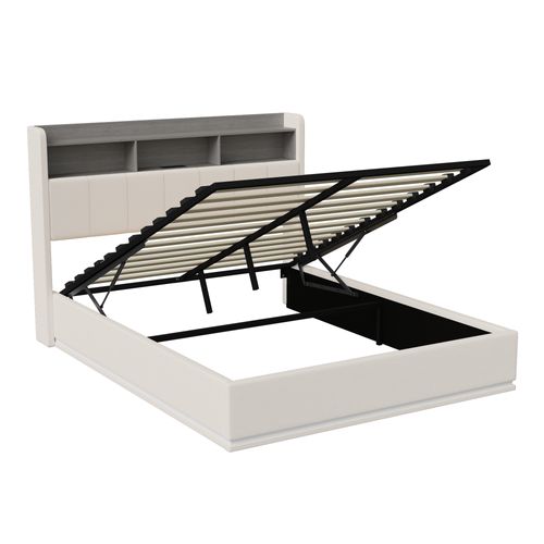 Lit Double 160x200 Cm Avec Tête De Lit Coffre Et Bande Lumineuse LED, Durable, Velours,blanc