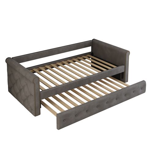 Lit Gigogne Rembourré 90x200cm, Gris