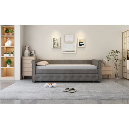 Lit Gigogne Rembourré 90x200cm, Gris