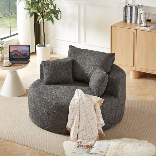 Fauteuil Moderne En Chenille Douce - Gris