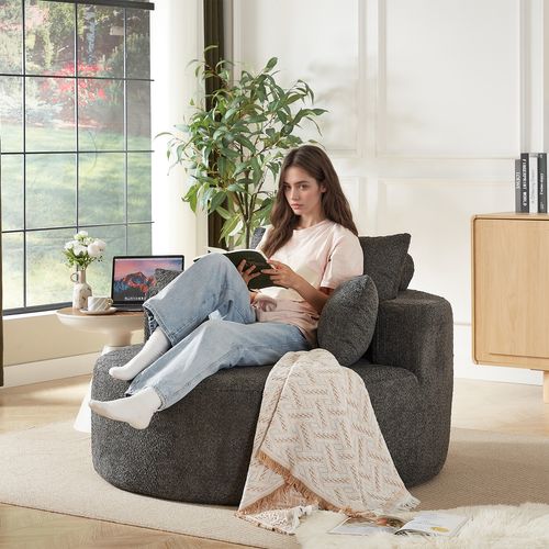 Fauteuil Moderne En Chenille Douce - Gris